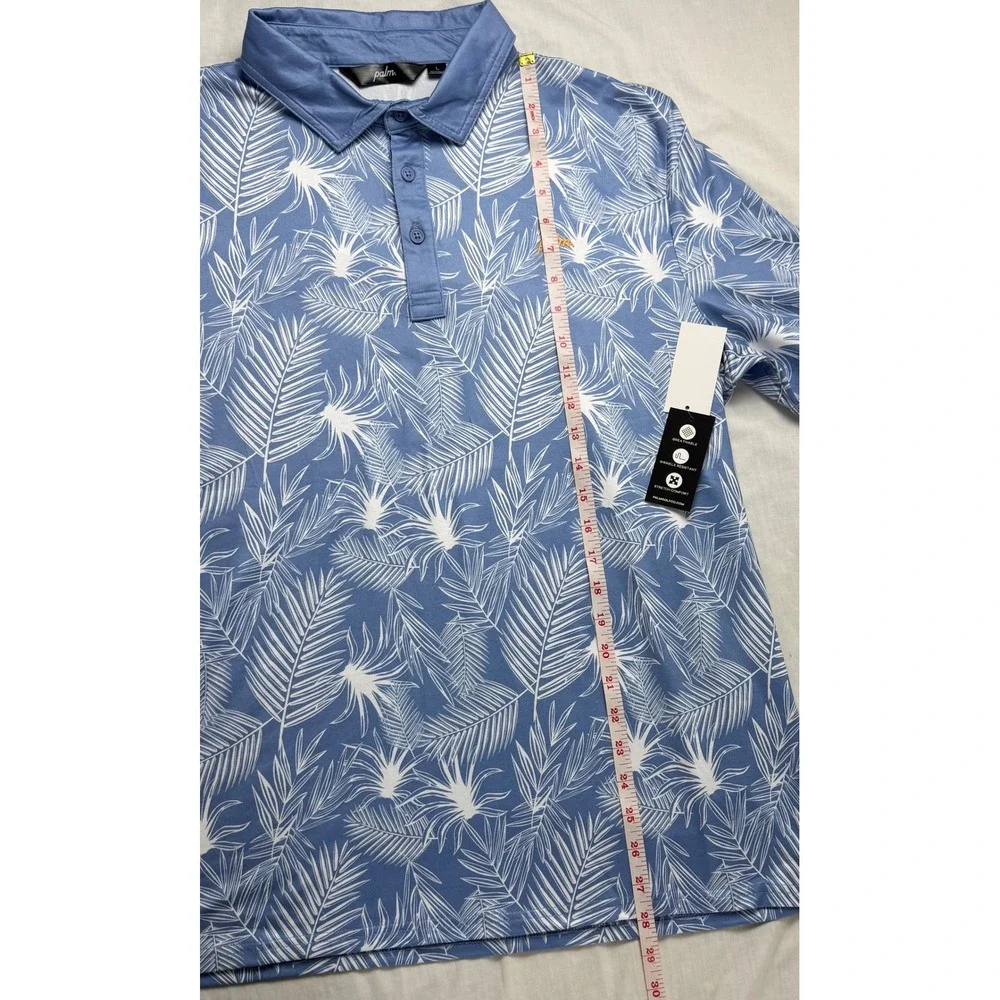 Palm Golf Co Overlook Polo Ashleigh Blue Tropical Palm Leaf Golf Shirt Mens L - Picture 9 of 13